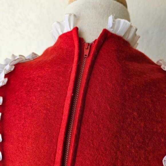 Vintage 40s 50s Red White Wool Felt Cheerleader Maid Costume Mini Dress S/M - Picture 10 of 13